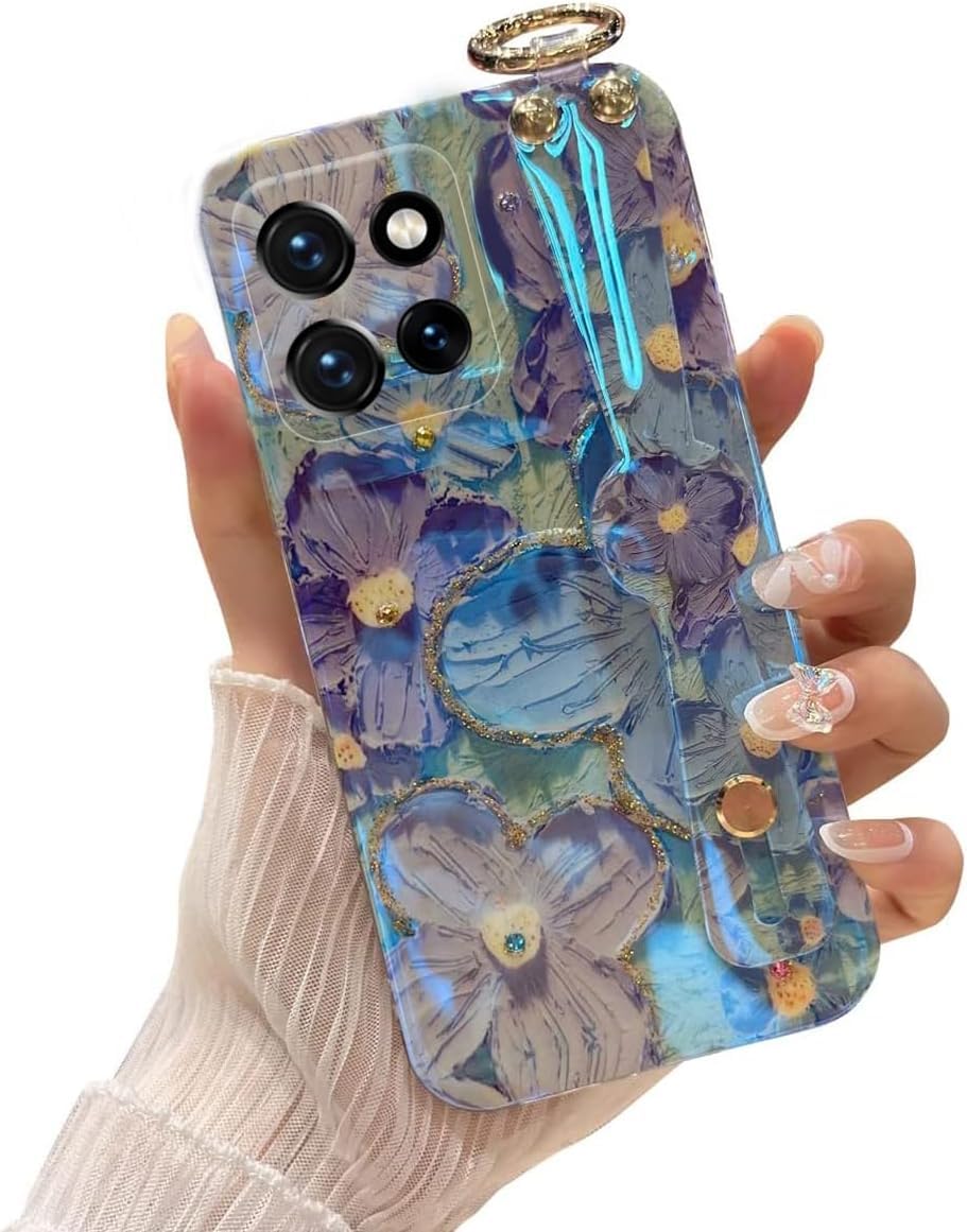 for Motorola Moto G Power 5g 2025 Case 6.8" with Wrist Strap Stand Glitter IMD Cute Kawaii Cartoon Pattern Design Shockproof Protective Phone Cases for Girls & Women - Sunflower