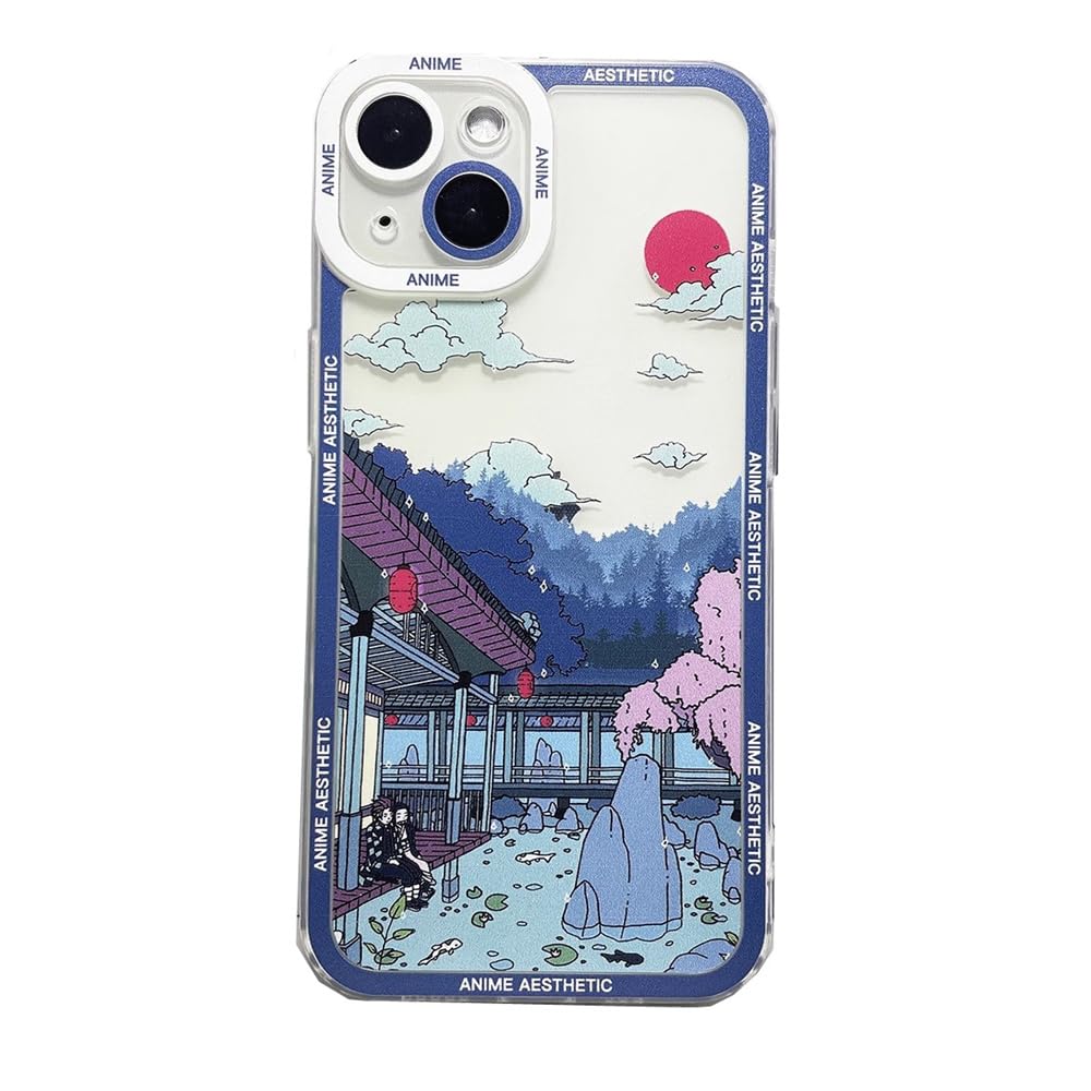 for iPhone 17 Pro Cute Clear Case, Japanese Cool Cartoon Anime Aesthetic Scenery Design Stylish Soft Shockproof Angel Eyes Protective Transparent Back Case Cover Shell (Landscape-4, for iPhone 17 Pro)