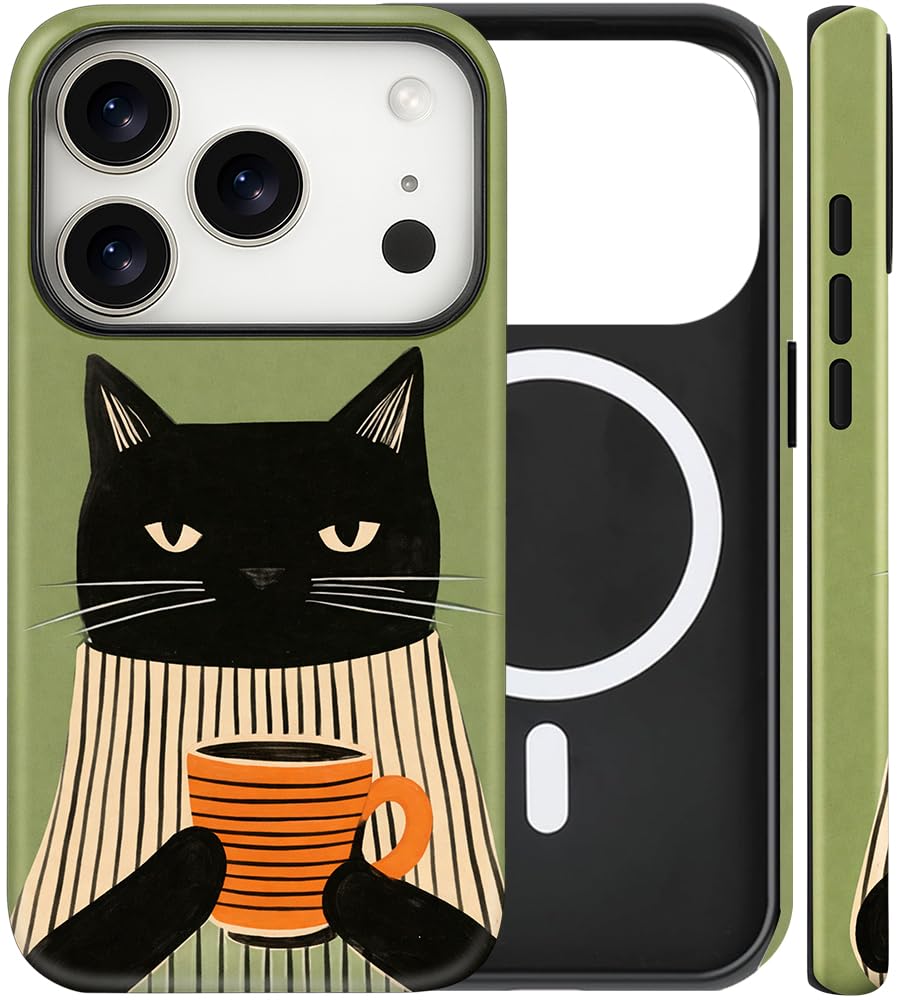 Magnetic for iPhone 13/14 Case Cute Cat Phone Case, Apricot | Shockproof Slim TPU and Hard PC Protective Phone Cover Compatible with MagSafe Designed for Women Girls Gift