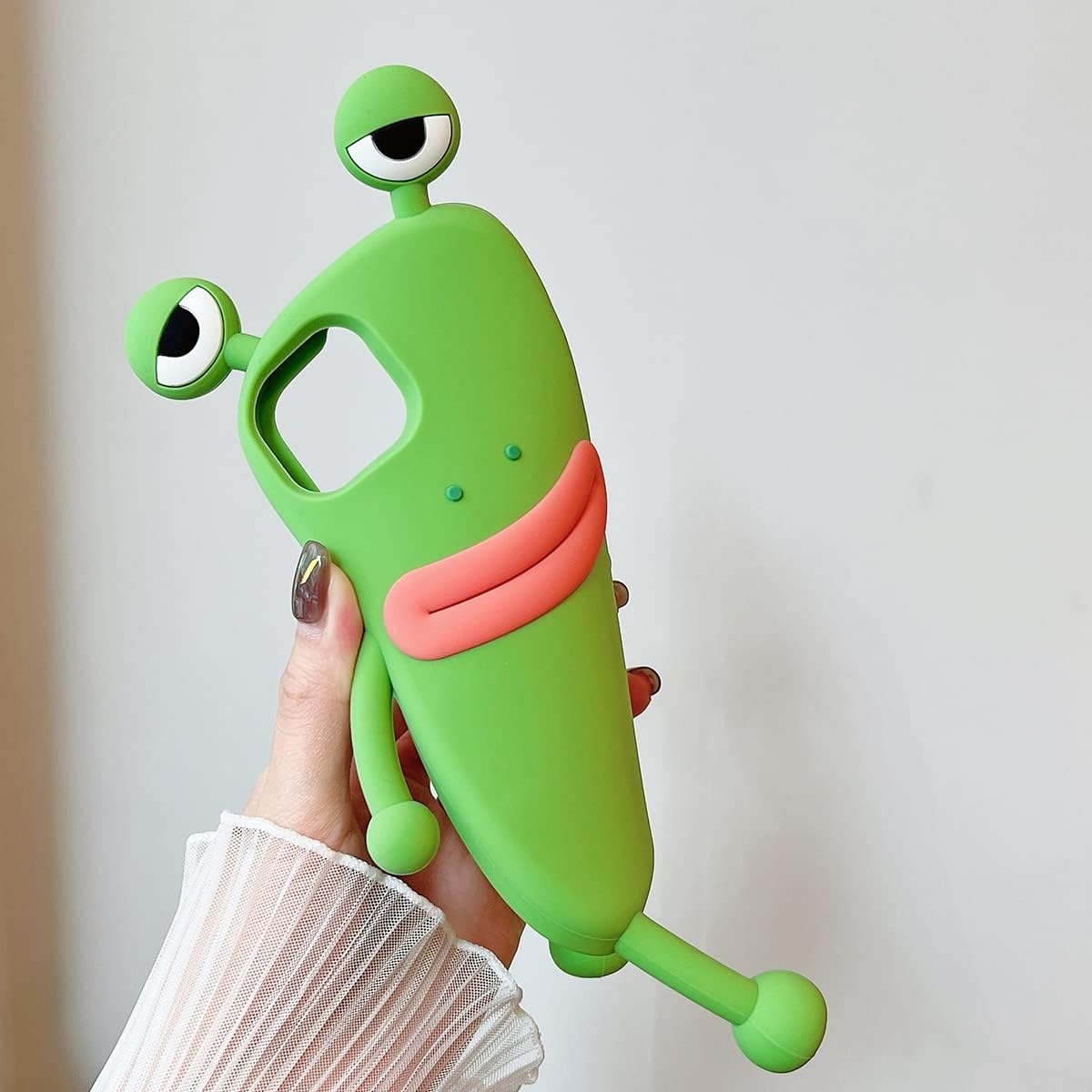 Yatchen Ugly Case Compatible with iPhone 15 Pro Max, Kawaii Phone Case 3D Cartoon Cute Frog Soft Silicone Unique Fun Cover Slim Fit Anti-Drop Protector for Women Girls Green