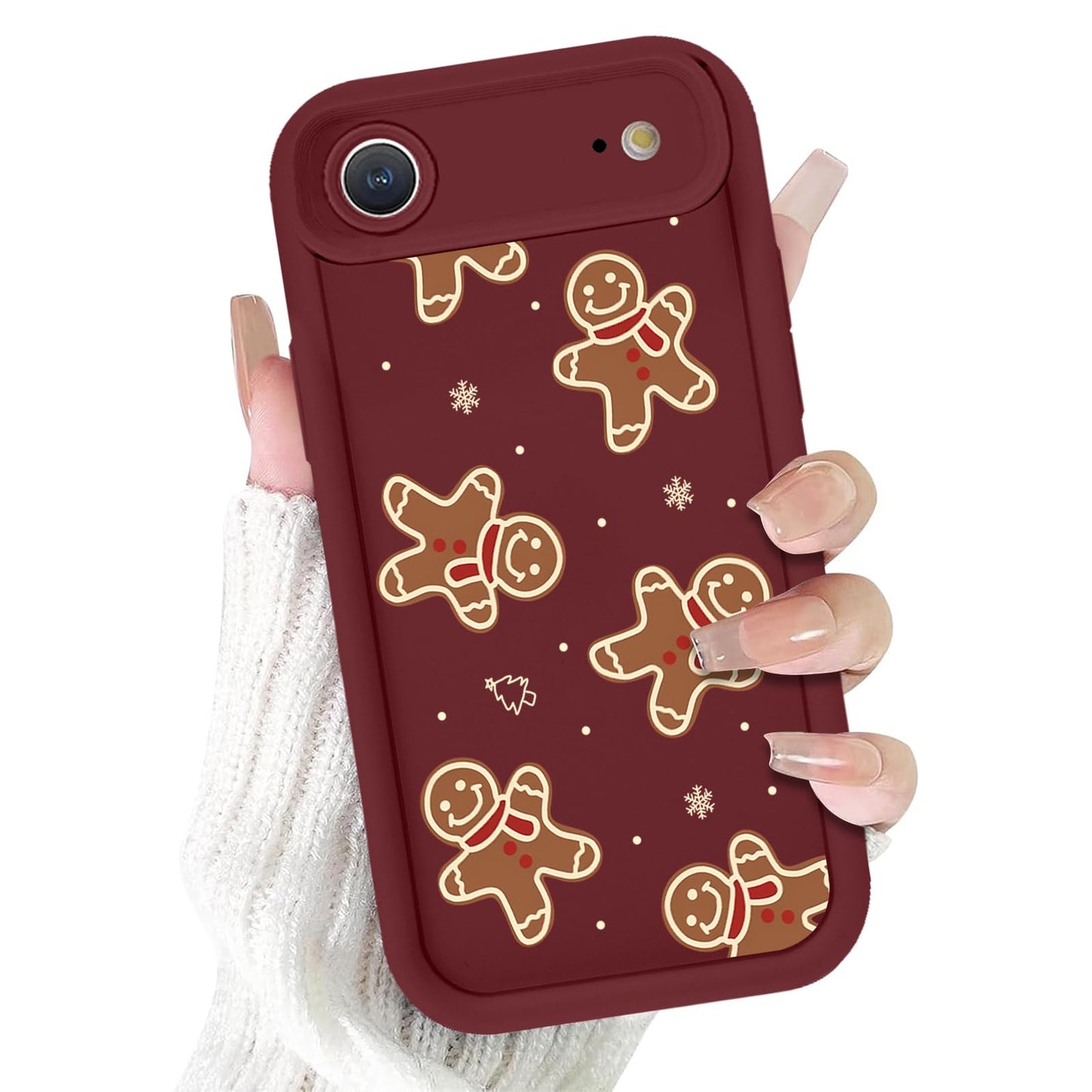 Christmas Phone Case for iPhone 14 6.1", Cute Christmas Tree Gingerbread Man Snowflake Pattern Gifts Case, Pink Aesthetic Protective Shockproof Silicone Cover for Women Girls Men -Pink Snowflakes
