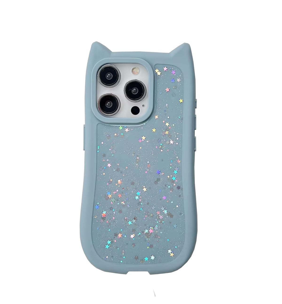 Compatible with 17 Case Cute Kawaii 3D Cat Ears Clear Glitter Shiny Bling Sparkly Soft Silicone Shockproof Protective Phone Case Cover for Girls Women-Transparent