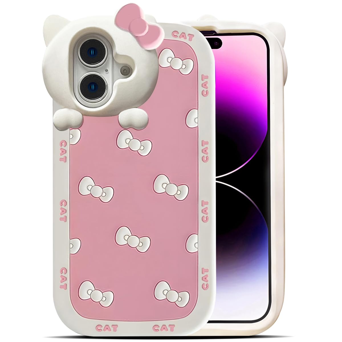 Cute Case for iPhone 17 Pro Max 6.9'', Black Kawaii Funny 3D Bow Cartoon Silicone Cat Phone case, Soft Shockproof Classic Protective Cover for Women Girls, and Kids