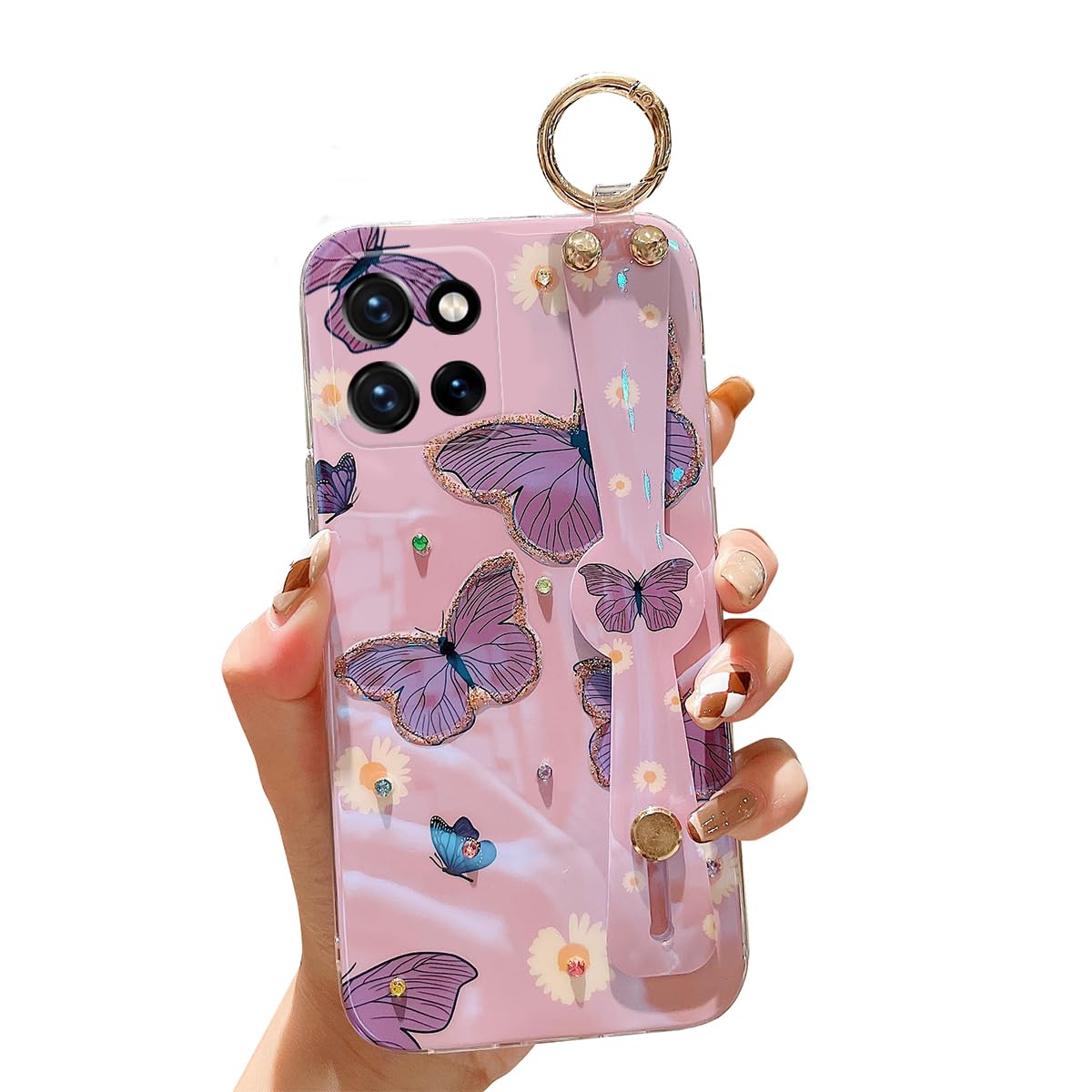 for Motorola Moto G Power 5g 2025 Case 6.8" with Wrist Strap Stand Glitter IMD Cute Kawaii Cartoon Pattern Design Shockproof Protective Phone Cases for Girls & Women - Sunflower