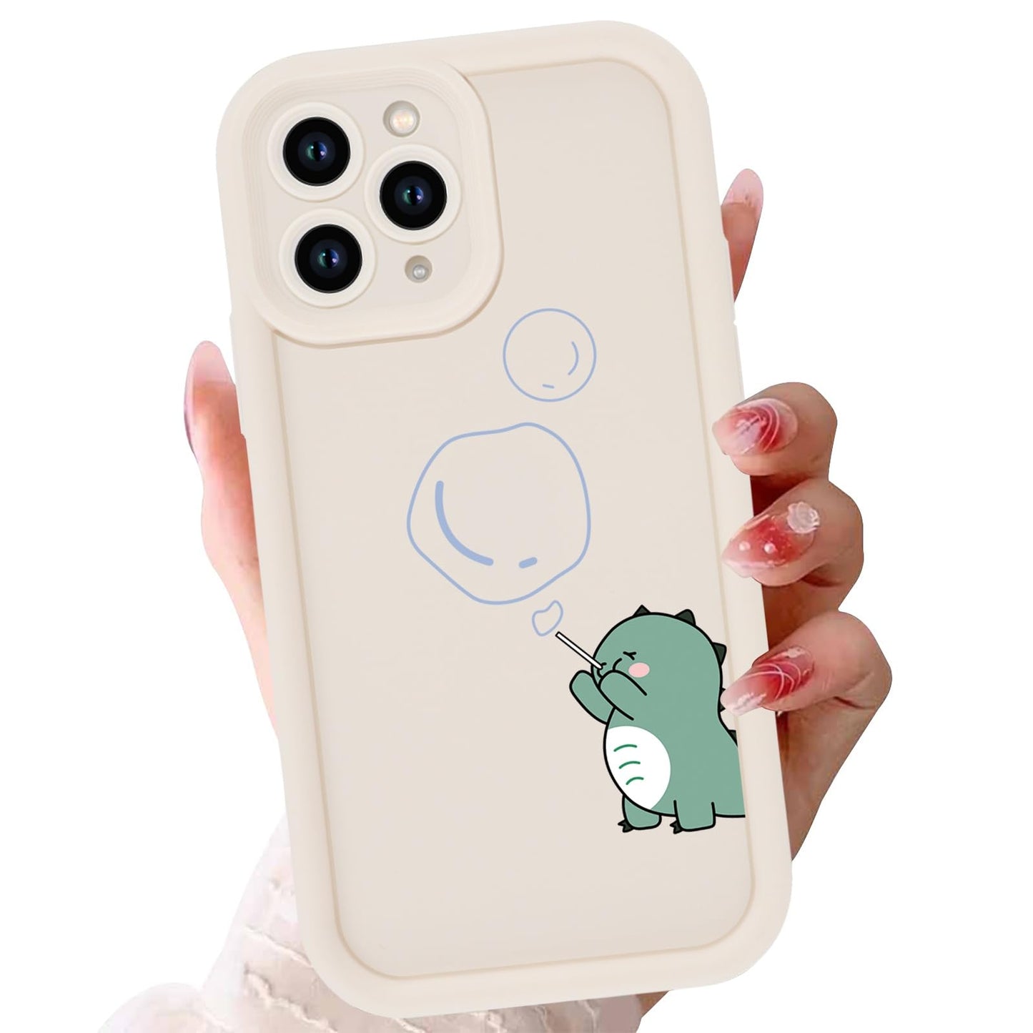 Cute Dinosaur Phone Case for iPhone 15 6.1",Kawaii Cartoon Bubble Cases Funny Design Pattern Cover for Girls Kids Boys,Beige Soft Shockproof Lens Protection Funda for iPhone 15