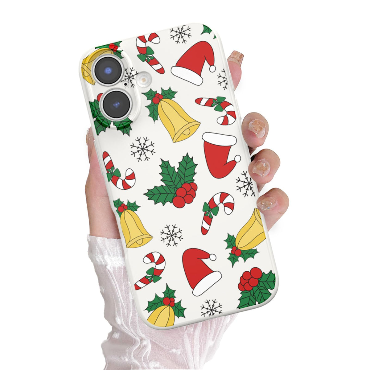 Christmas Case for iPhone 13 Case Cute Xmas Merry Christmas Tree Gingerbread Man Pattern Santa Holiday Aesthetic Gifts Girly Girls Women Kids Soft TPU Protective Cover, Beige