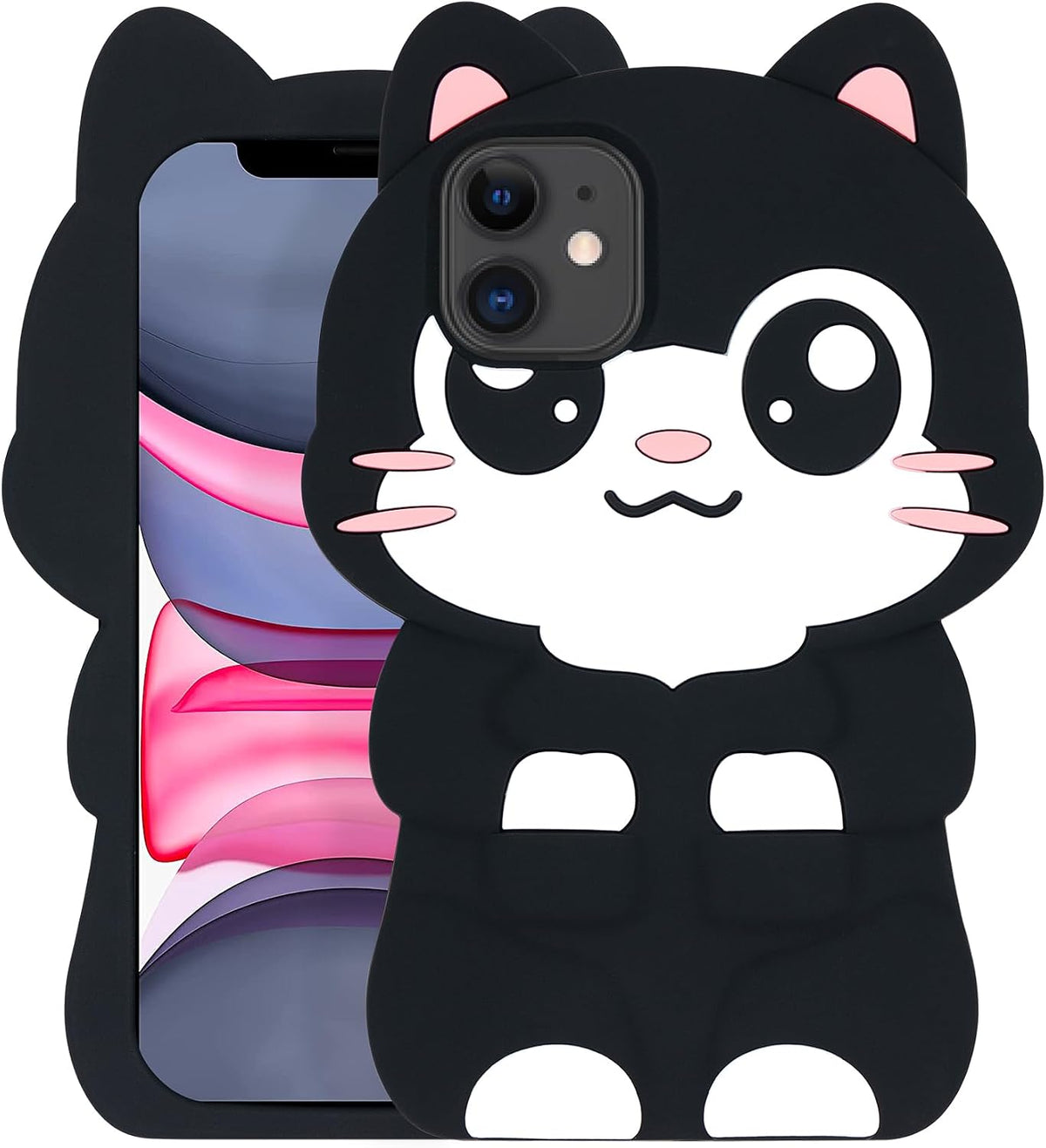 Dumkery Cute Pocket Cat iPhone 11 Case, Kitty Cat 3D Funny Cartoon Animals Soft Silicone Full Protection Shockproof Cases Cover Skin for Kids Girls Women Children