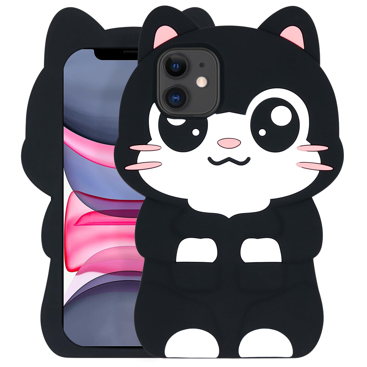 Dumkery Cute iPhone 13 Case, Pocket Cat iPhone 14 Case, Kitty Cat Funny 3D Cartoon Animals Kitten Soft Silicone Shockproof Cases Cover Skin for Girls Kids Women Children