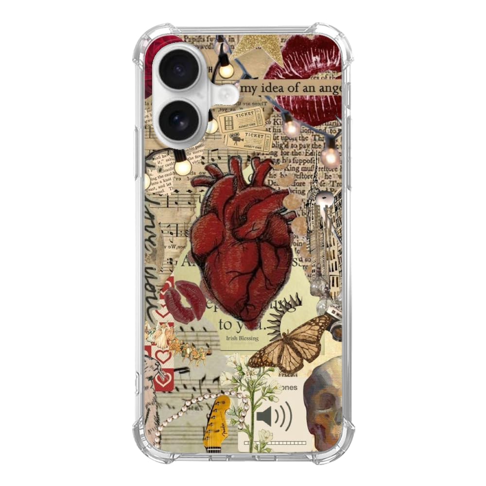 Aesthetic Christmas Collage Phone Case for iPhone 16, Christmas Wreath Gingerbread Phone Case for iPhone 16