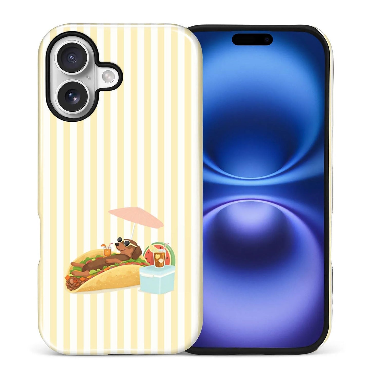 Case Compatible with iPhone 17 Pro,Double Layer Protection, Matte Finish, Anti-Drop and Anti-Fingerprint Armor -Yellow Striped Taco Vacation Sausage Dog Collage