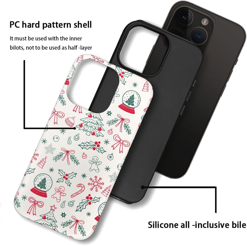 Compatible with iPhone 15 Pro,Durable & Shockproof Phone Case Cover Design - Christmas Retro Doodle