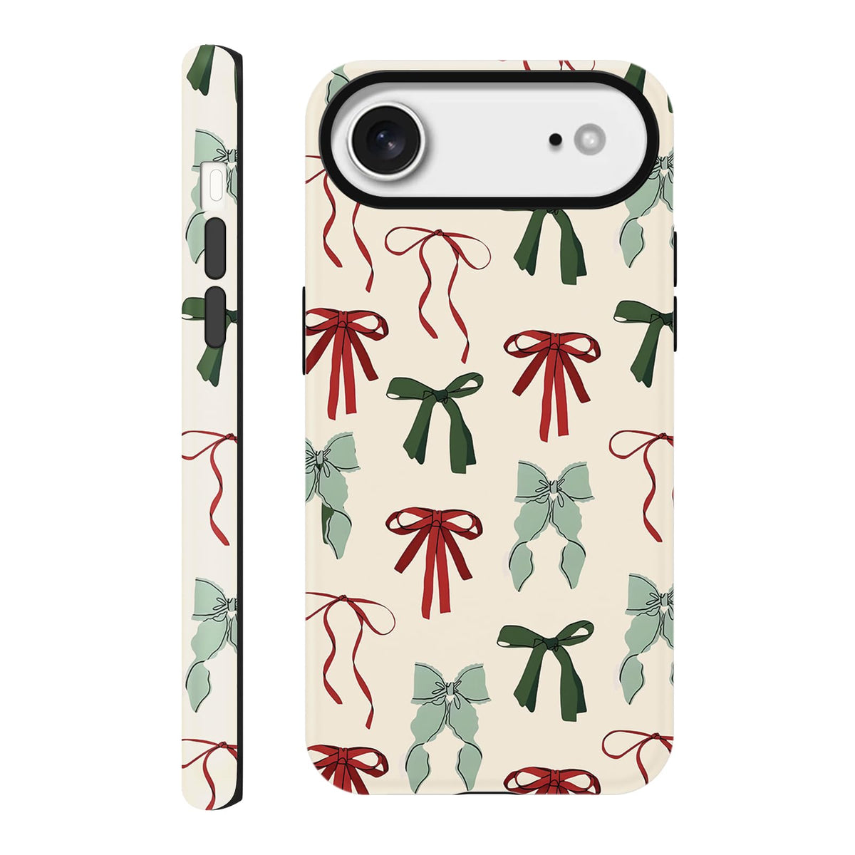 Cute Christmas Bow Phone Case for iPhone 12/12 Pro Case 6.1", Red Green Aesthetic Coquette Preppy Ribbon Bowknot Pattern Design Cover Shockproof Soft TPU Hard PC Protection Girls Women Funda