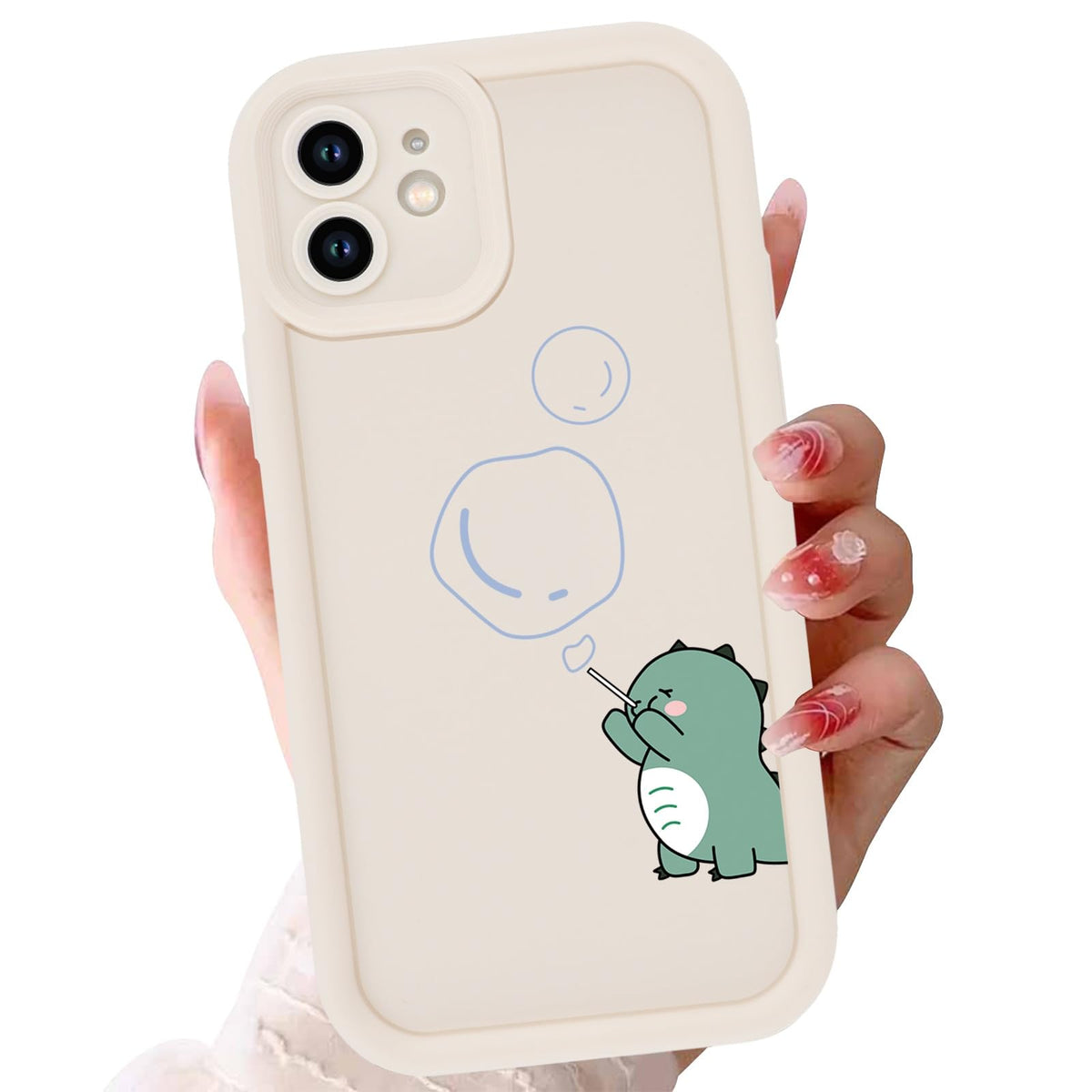 Cute Dinosaur Phone Case for iPhone 15 6.1",Kawaii Cartoon Bubble Cases Funny Design Pattern Cover for Girls Kids Boys,Beige Soft Shockproof Lens Protection Funda for iPhone 15