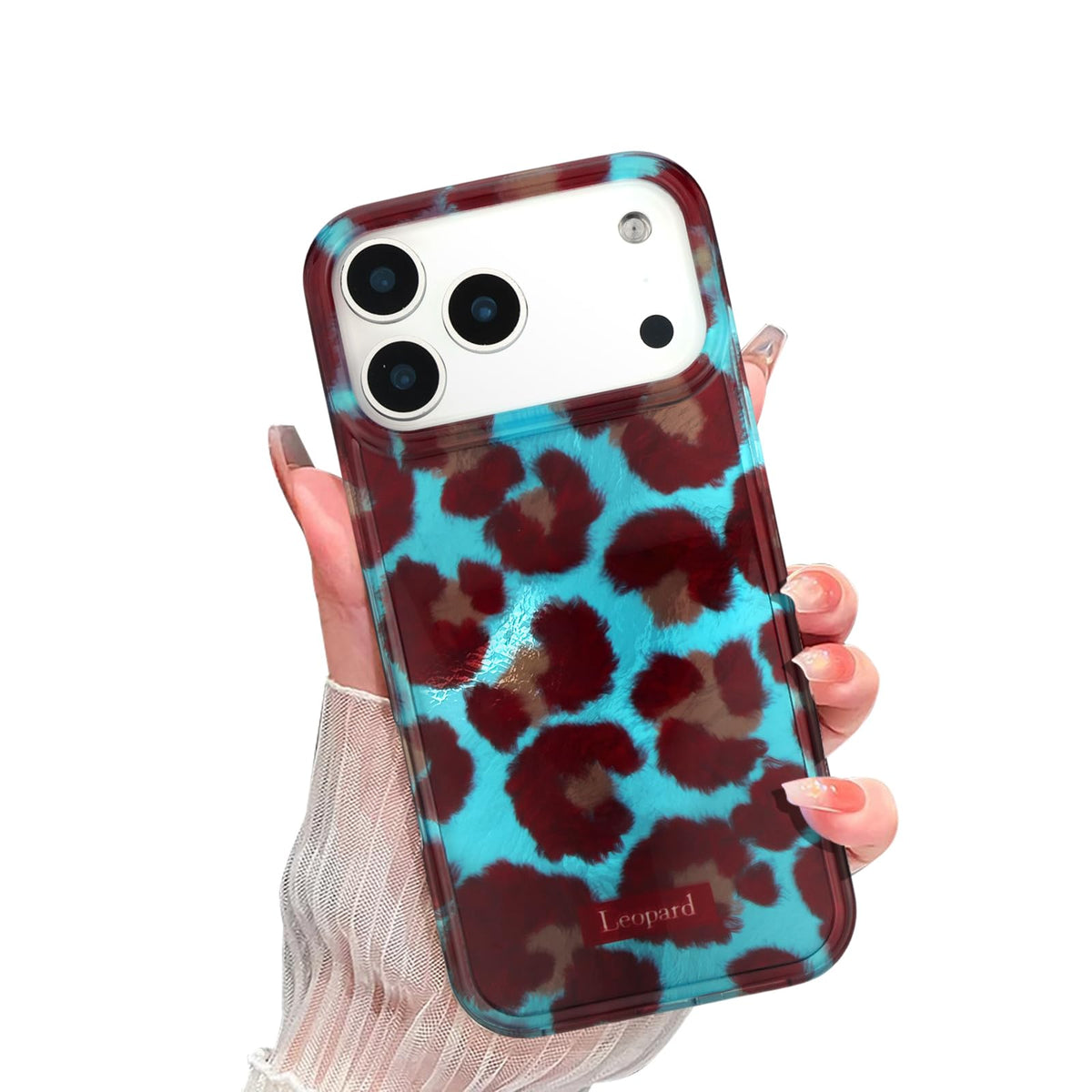 inewateri Compatible for iPhone 16 Pro Max Case with Cute Cheetah Leopard Print Retro Aesthetics Design Soft Slim TPU Shockproof Protective Bumper Glitter Shiny Phone Cover-Blue