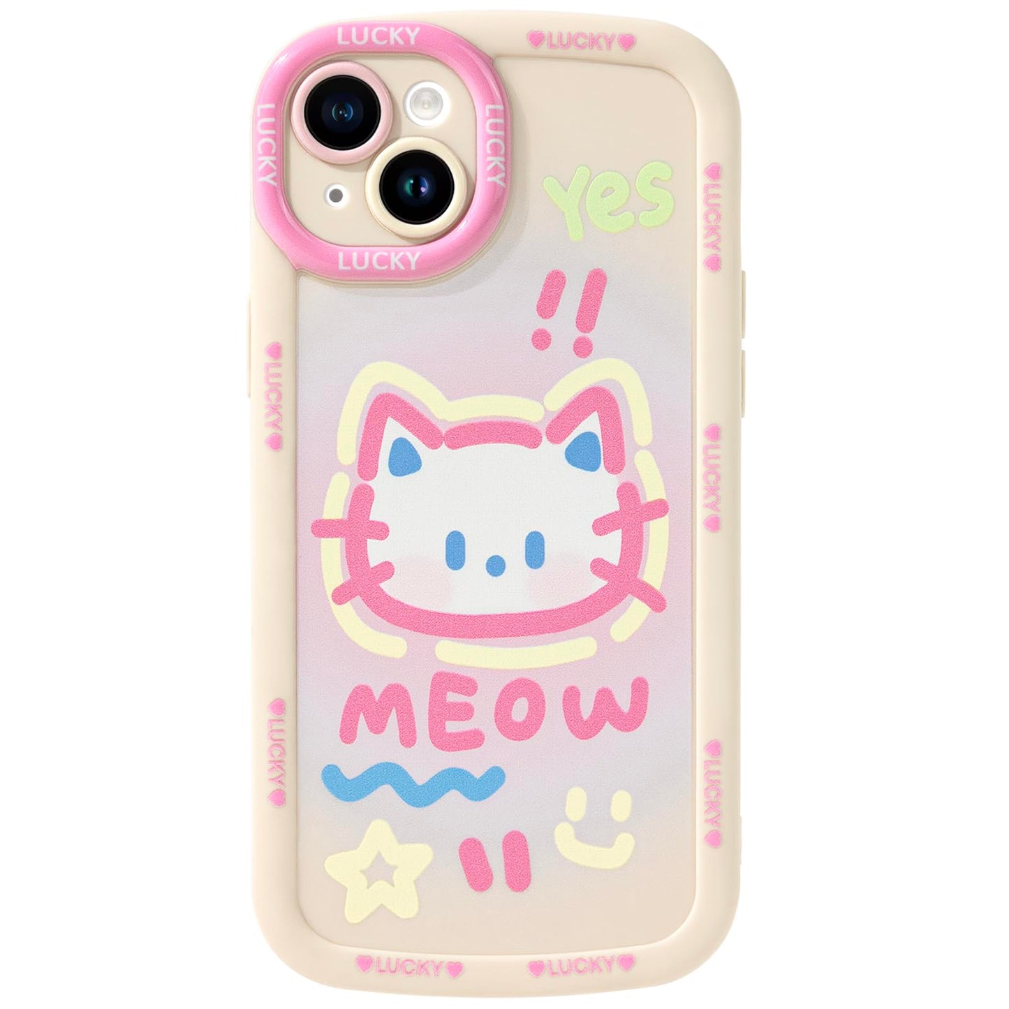 Cute Phone Case Compatible with iPhone 15, Big Head Kitty Cat, Animals Cartoon Soft Touch TPU Heavy Duty Protection Bumper Case Cover for Girls Kids Women