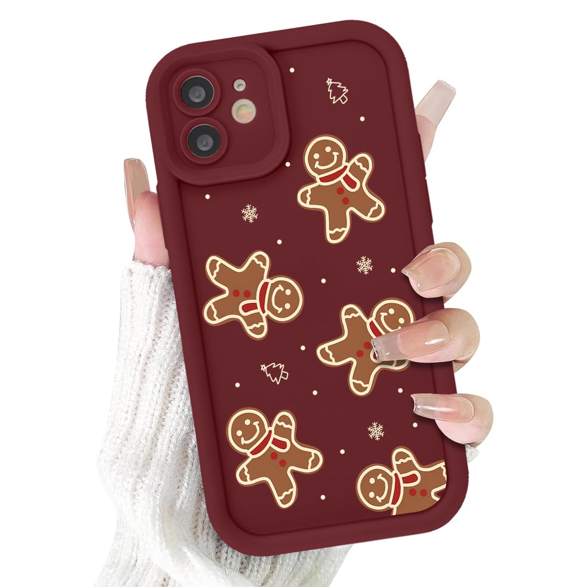 Christmas Phone Case for iPhone 14 6.1", Cute Christmas Tree Gingerbread Man Snowflake Pattern Gifts Case, Pink Aesthetic Protective Shockproof Silicone Cover for Women Girls Men -Pink Snowflakes