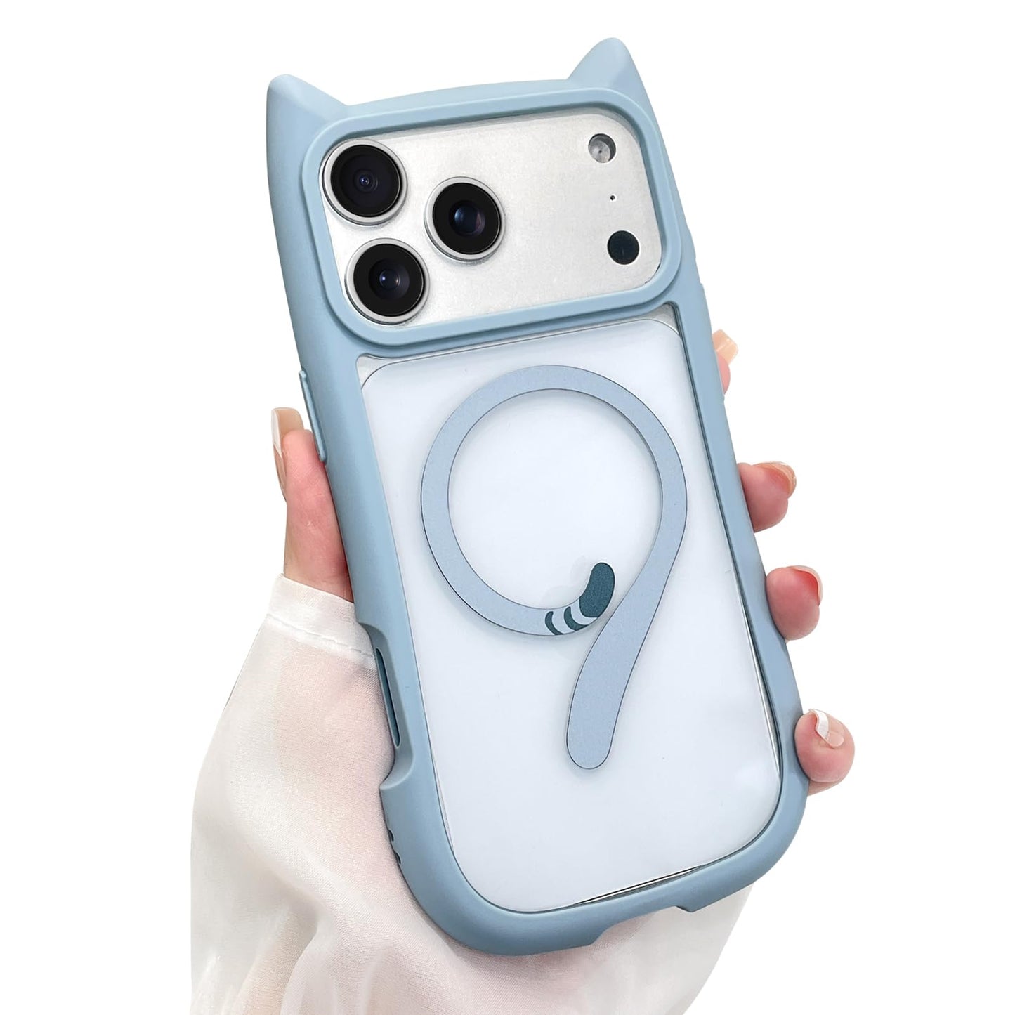AIGOMARA Cute Kitty Case for iPhone 17 with 3D Cat Ears, Black | Kawaii Magnetic Tail Design [Compatible with MagSafe] Clear Aesthetic Drop Proof Protective Phone Cover for Women Girls