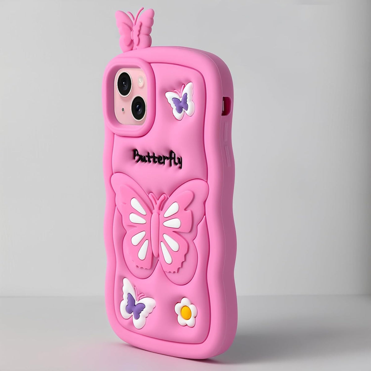 Cute Phone Case Compatible with iPhone 13, Butterfly iPhone 14 Cases, Animal iPhone 15 Girly 3D Cartoon Soft Silicone Heavy Duty Protection Cover for Girls Kids Women