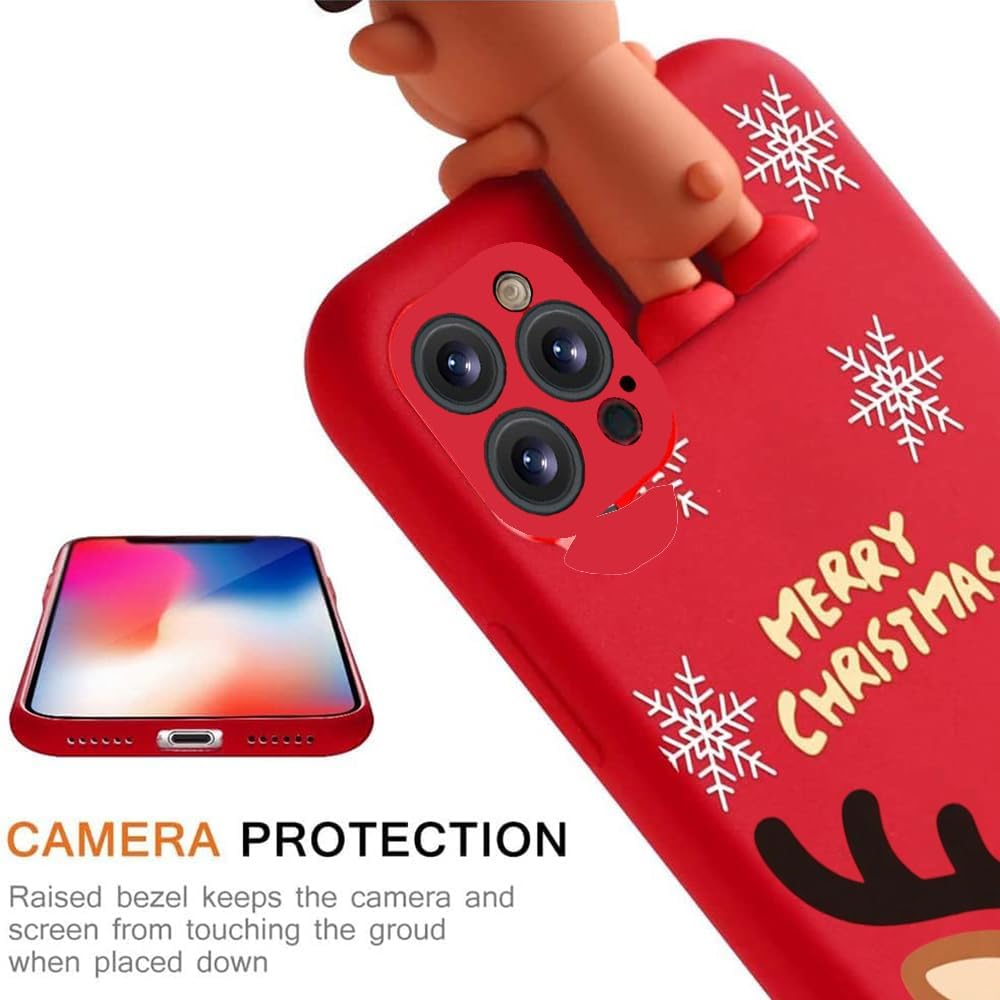 for iPhone 12 Christmas Case, Phone Case Silicone Red 3D Doll Toy Xmas with Design for Girls Women Present Slim Shockproof Soft Cute Cover Skin for iPhone 12 6.1". Deer