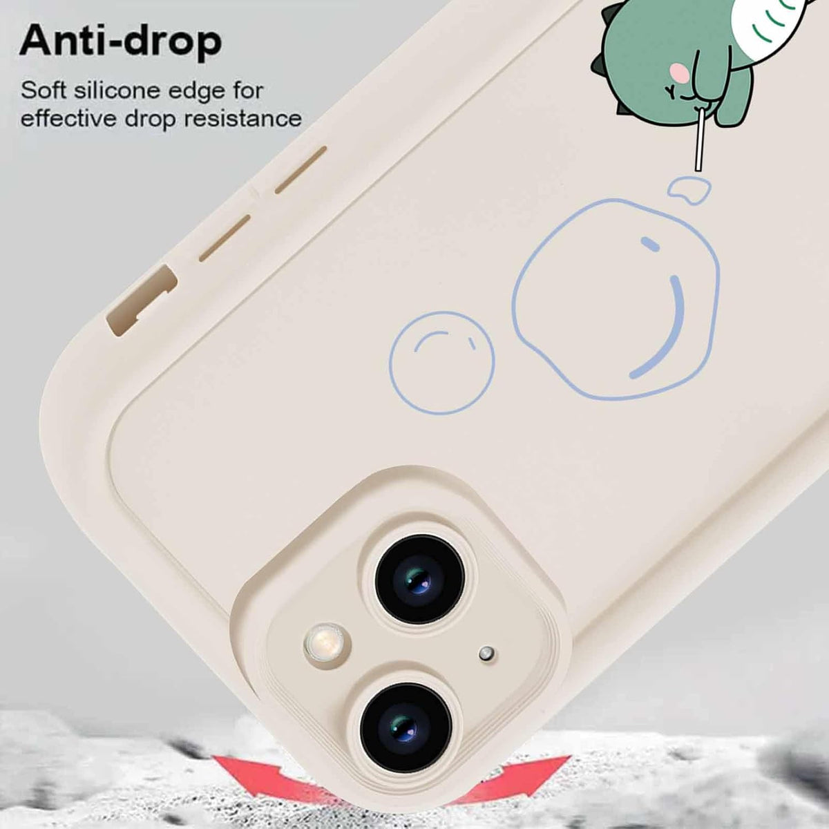 Cute Dinosaur Phone Case for iPhone 15 6.1",Kawaii Cartoon Bubble Cases Funny Design Pattern Cover for Girls Kids Boys,Beige Soft Shockproof Lens Protection Funda for iPhone 15
