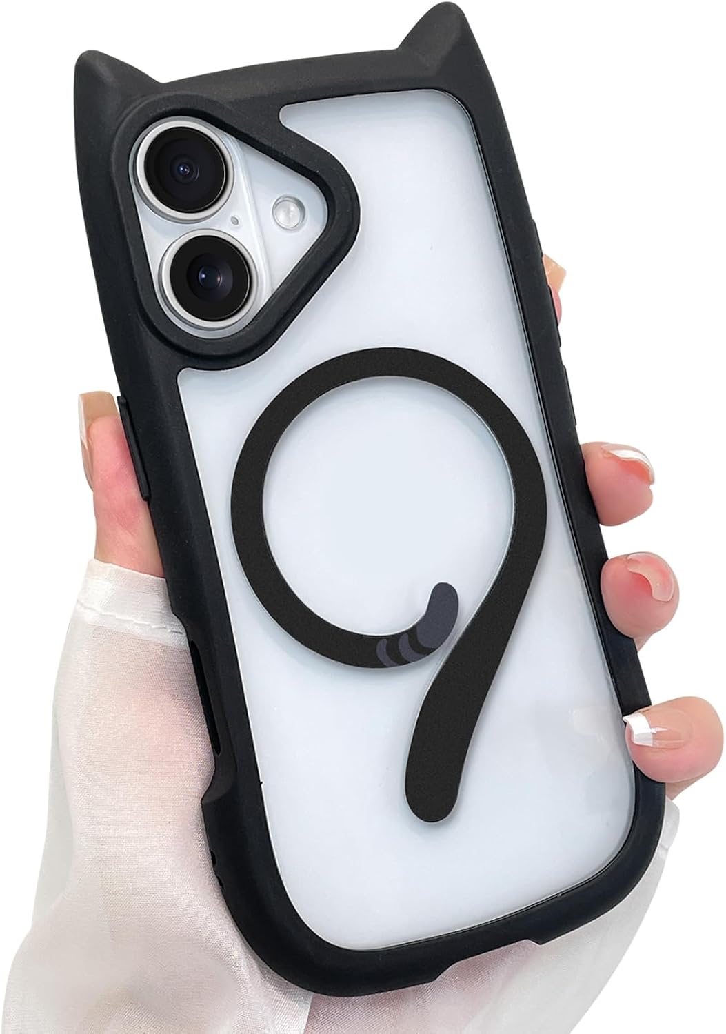 AIGOMARA Cute Kitty Case for iPhone 17 with 3D Cat Ears, Black | Kawaii Magnetic Tail Design [Compatible with MagSafe] Clear Aesthetic Drop Proof Protective Phone Cover for Women Girls