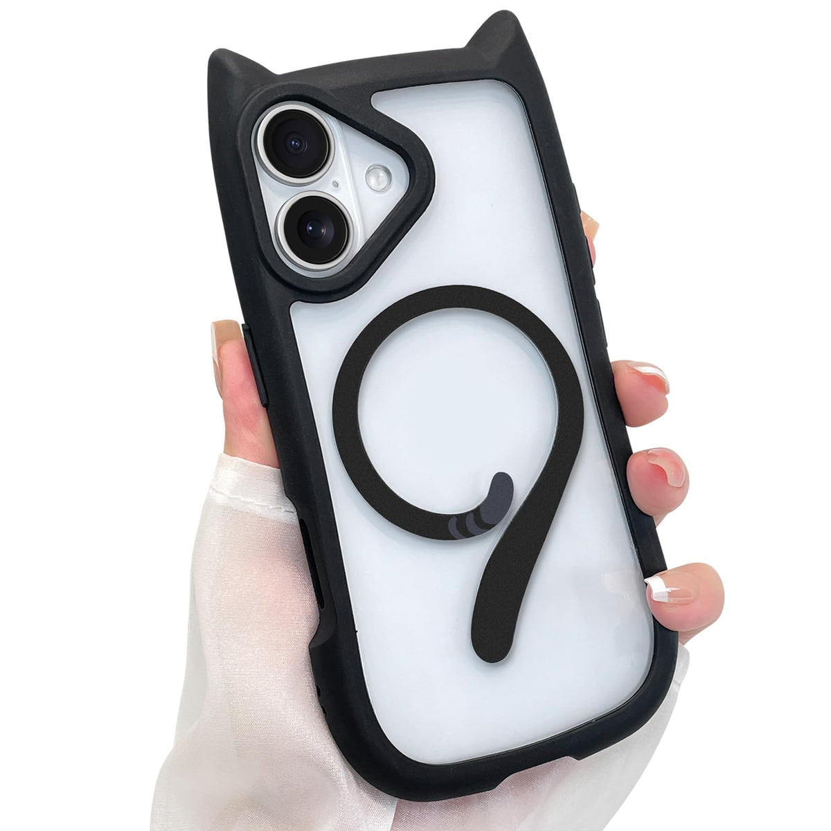 AIGOMARA Cute Kitty Case for iPhone 17 with 3D Cat Ears, Black | Kawaii Magnetic Tail Design [Compatible with MagSafe] Clear Aesthetic Drop Proof Protective Phone Cover for Women Girls