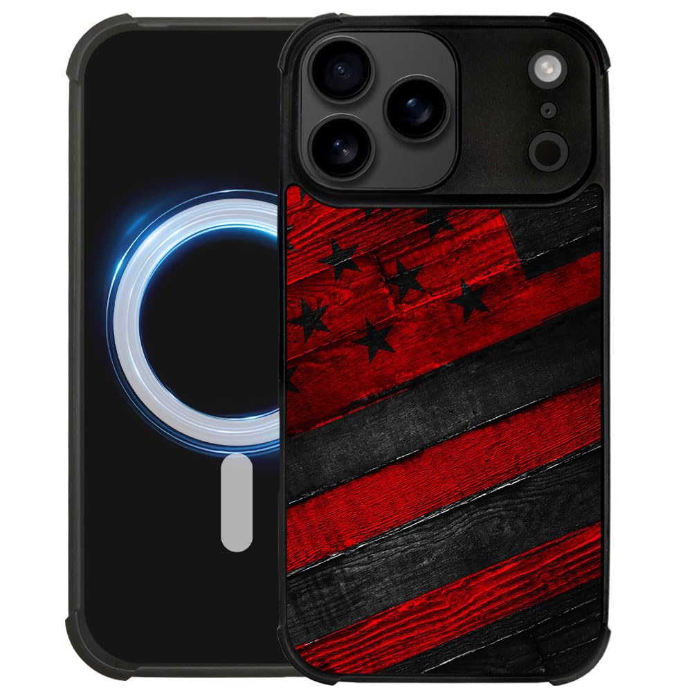 DJSOK Case for iPhone 17,Compatible with MagSafe,Anti-Scratch Shockproof Case,Wood American Flag Fish