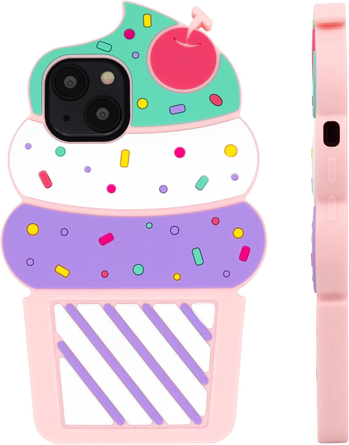 Dumkery Cute iPhone 13 Case, Ice Cream iPhone 14 Case, Funny 3D Cartoon Cupcakes Soft Silicone Shockproof Cases Cover Skin for Girls Women