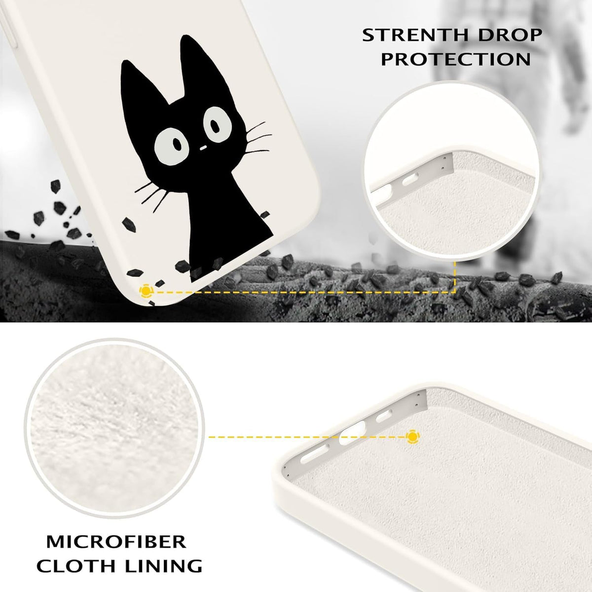 Funny Cat Case for iPhone 13, Cute Cartoon Black Cat Phone Case Cover Liquid Silicone Soft Gel Rubber Phone Cover with Microfiber Lining for iPhone 13