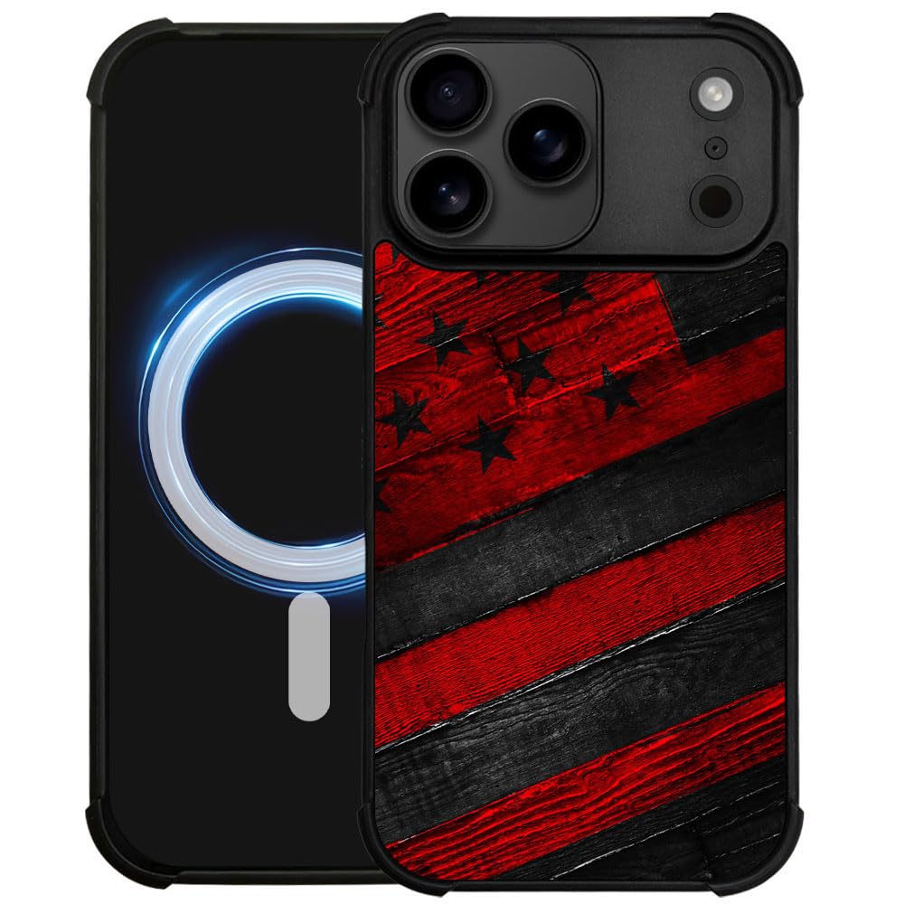 DJSOK Case for iPhone 17,Compatible with MagSafe,Anti-Scratch Shockproof Case,Wood American Flag Fish
