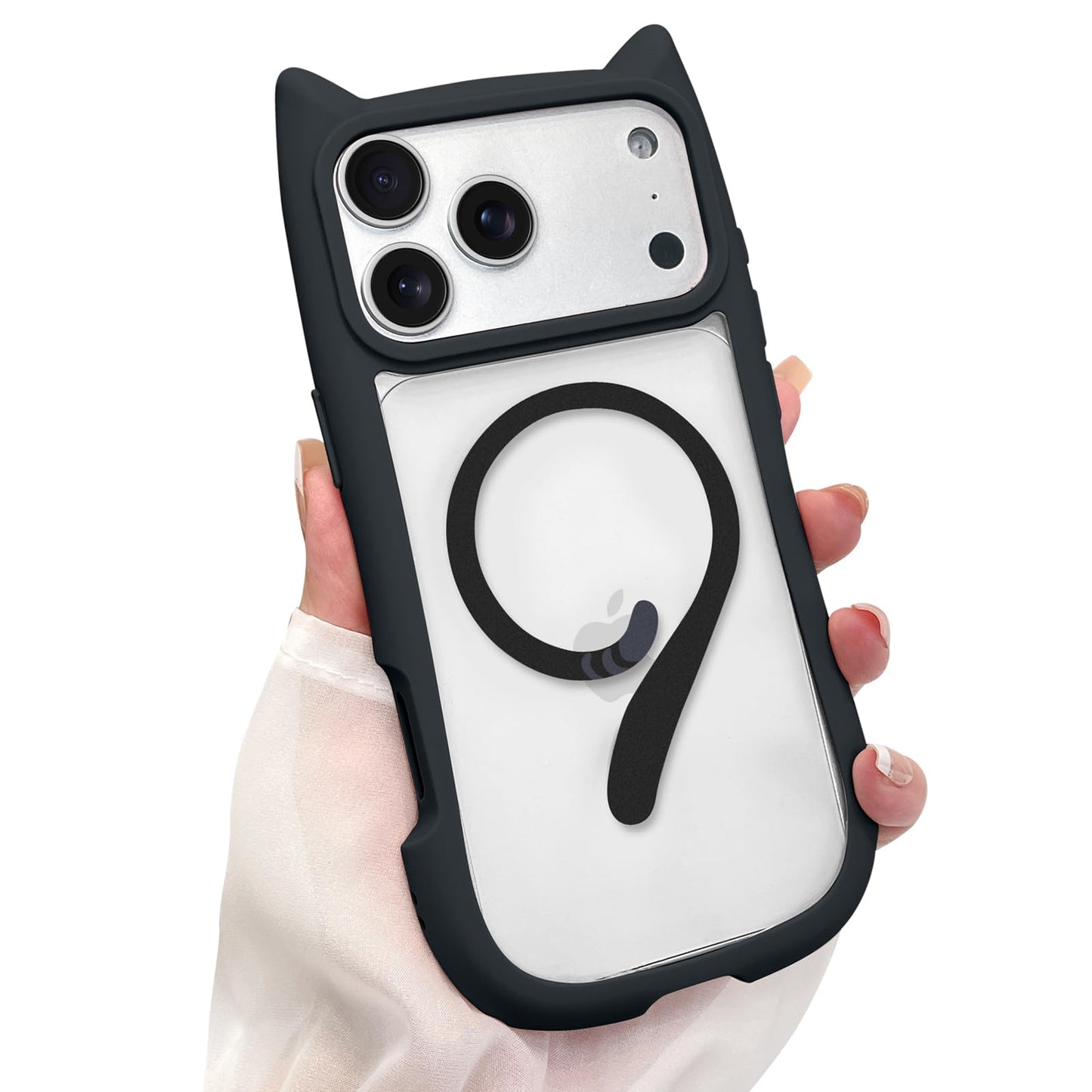 AIGOMARA Cute Kitty Case for iPhone 17 with 3D Cat Ears, Black | Kawaii Magnetic Tail Design [Compatible with MagSafe] Clear Aesthetic Drop Proof Protective Phone Cover for Women Girls