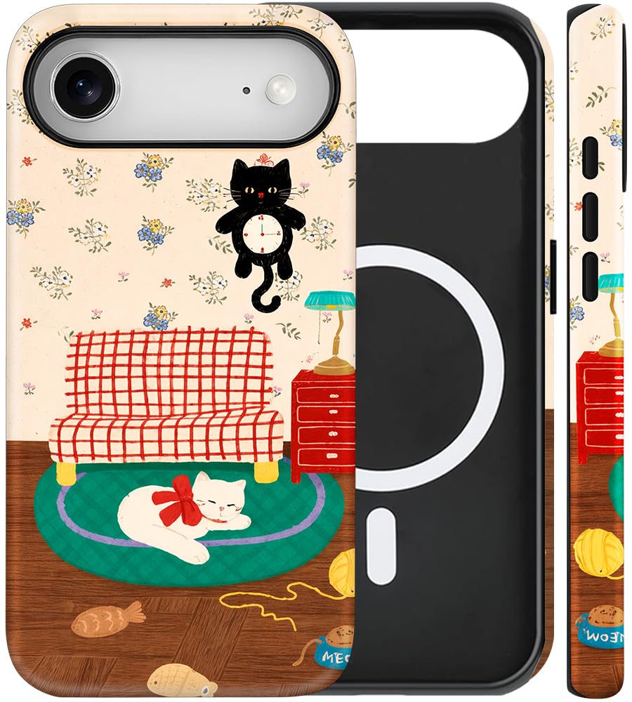 Magnetic for iPhone 13/14 Case Cute Cat Phone Case, Apricot | Shockproof Slim TPU and Hard PC Protective Phone Cover Compatible with MagSafe Designed for Women Girls Gift