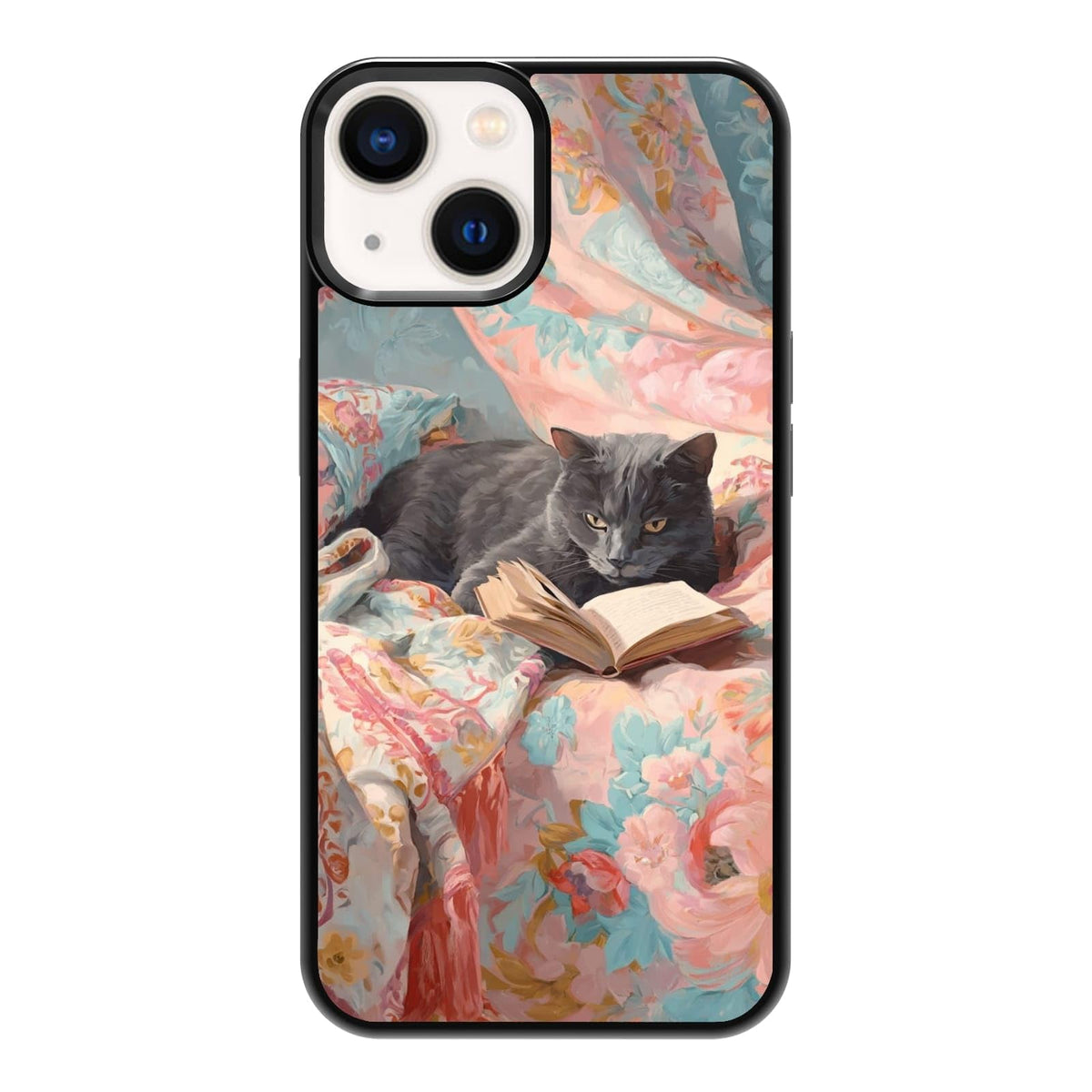 Lush Tropical Monstera Leaves Black Cat Botanical Art Phone Case, Shockproof Protective Cover for iPhone 11 12 13 14 15 16 17 Pro Max Plus Mini XR 7 8 SE