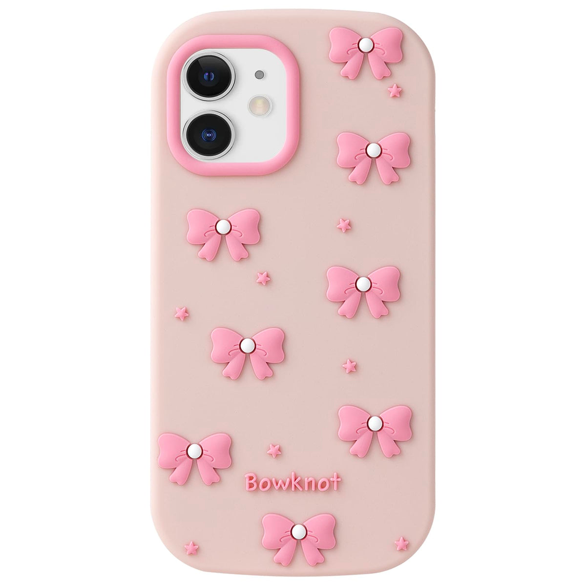 Cute Phone Case Compatible with iPhone 13/14/ 15, Bow 3D Cartoon Soft Silicone Heavy Duty Protection Shockproof Cases Cover for Girls Women, Light Pink