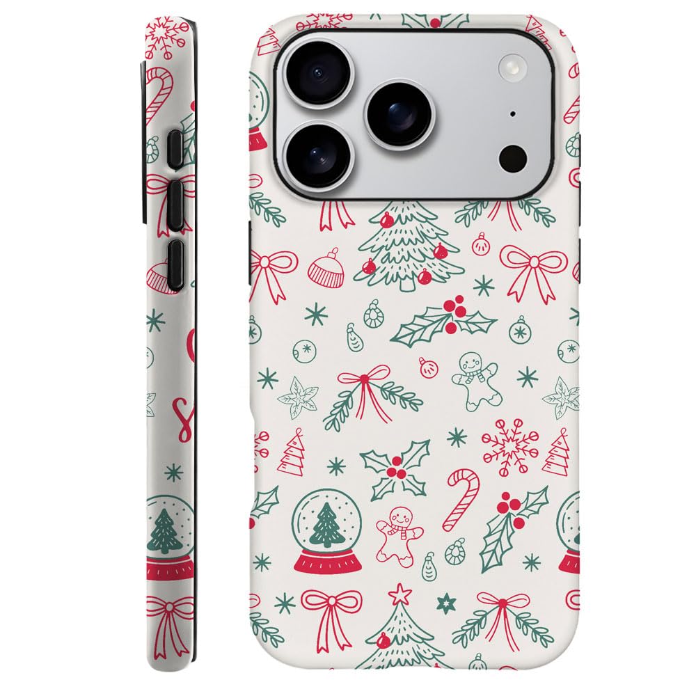 Compatible with iPhone 15 Pro,Durable & Shockproof Phone Case Cover Design - Christmas Retro Doodle