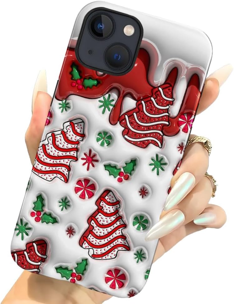 Case for iPhone 14,Christmas 3D Winter Phone Case Slim Silicone Shockproof Cover for Girls Women（Glossy & Durable）