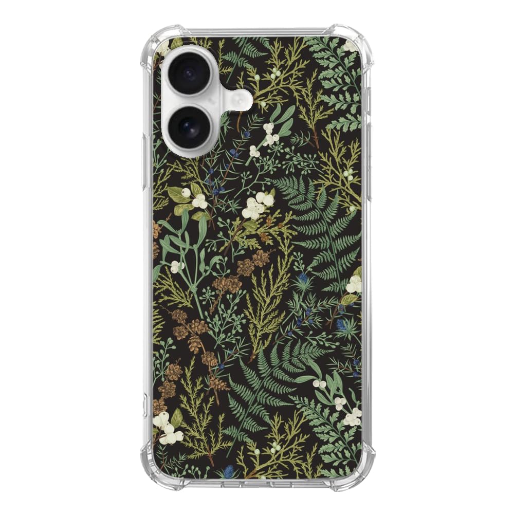 Forest Ferns Phone Case for iPhone 16, Dark Green Nature Plant Cover for iPhone 16, Cool TPU Bumper Phone Case