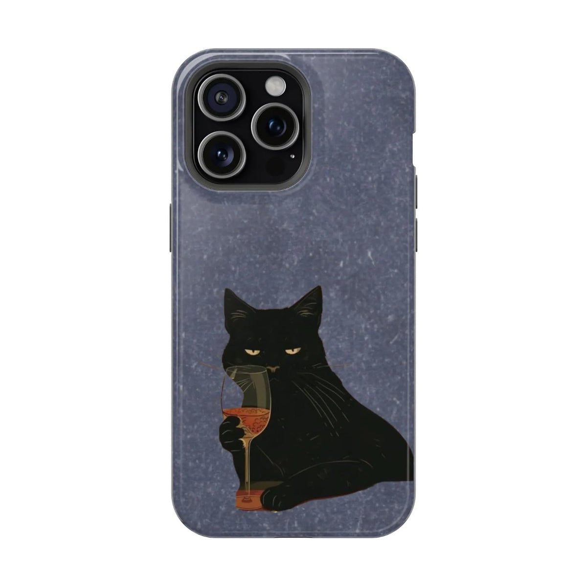 Vintage Black Cat Phone Case for iPhone Samsung, Midnight Aesthetic Design, Shockproof Durable Cover, Trendy Goth Gift for Cat Lovers (Cat with Wine Glass, iPhone 17)