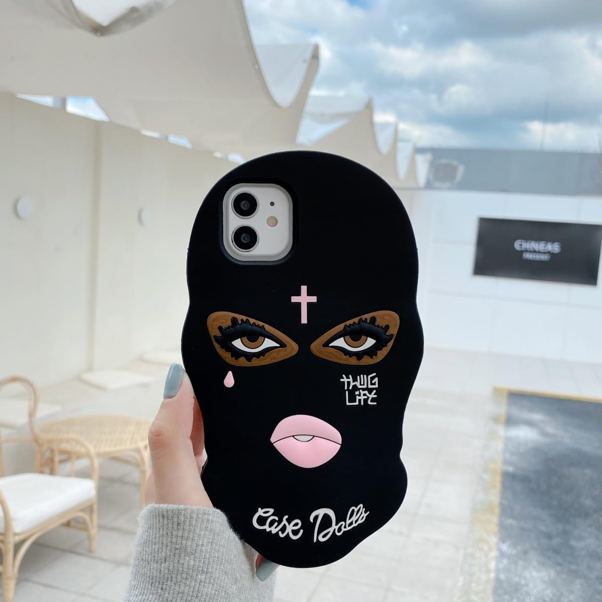 Funny 3D Silicone Case for iPhone 17 Pro Max,Cute Cartoon Black Mask Kawaii Phone Case for Women Girls Soft Rubber Bumper Cool Fun Cover for iPhone 17 Pro Max