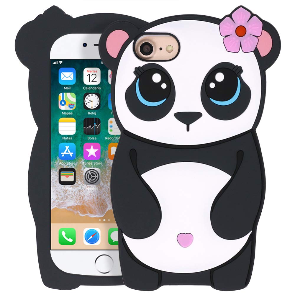 Cute iPhone SE 2020/ SE 2022 Case, Black Cat iPhone 6/ 6s/ 7/8 Case, Funny Kawaii Big Eye Kitty 3D Cartoon Animal Soft Silicone Full Protection Cover for Girls Women