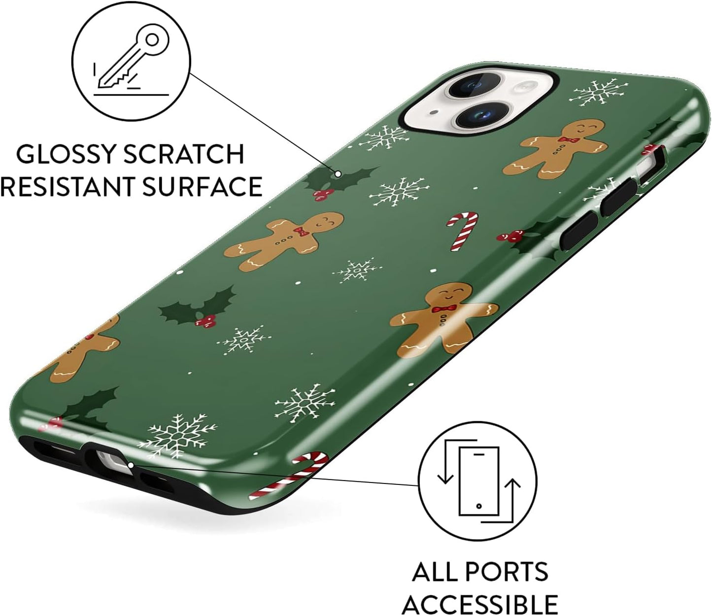 Merry Christmas Phone Case for iPhone 13/14, Cute Case with Candy Gingerbread Man Pattern, Hybrid Durable Shockproof Soft Silicone Cover for Girl Women Men Boys