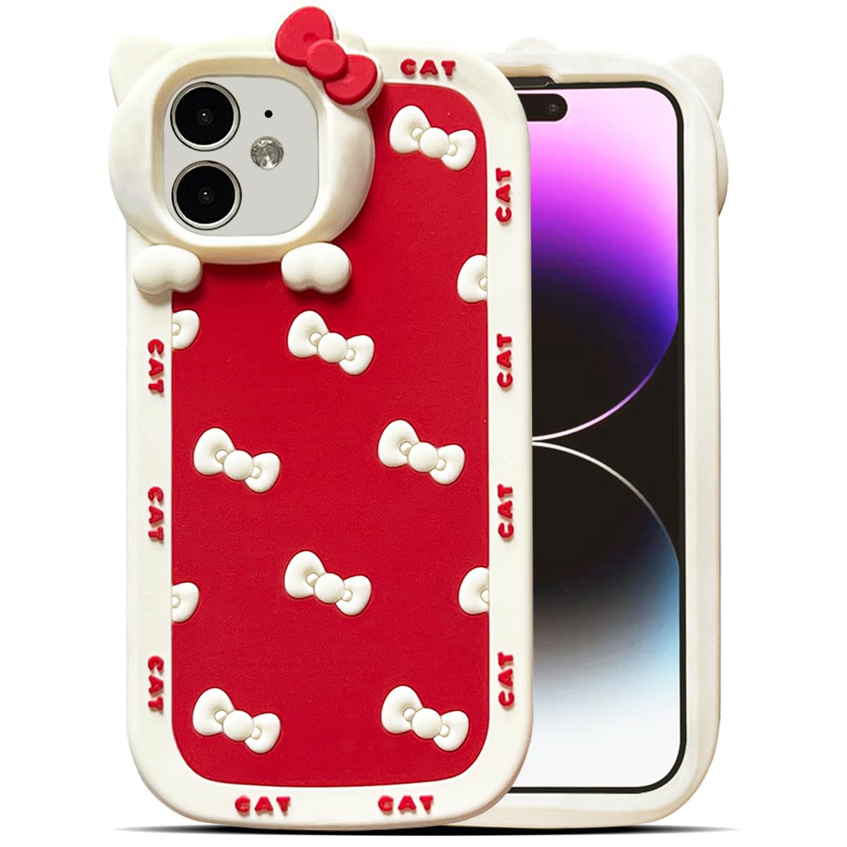 Cute Case for iPhone 17 Pro Max 6.9'', Black Kawaii Funny 3D Bow Cartoon Silicone Cat Phone case, Soft Shockproof Classic Protective Cover for Women Girls, and Kids