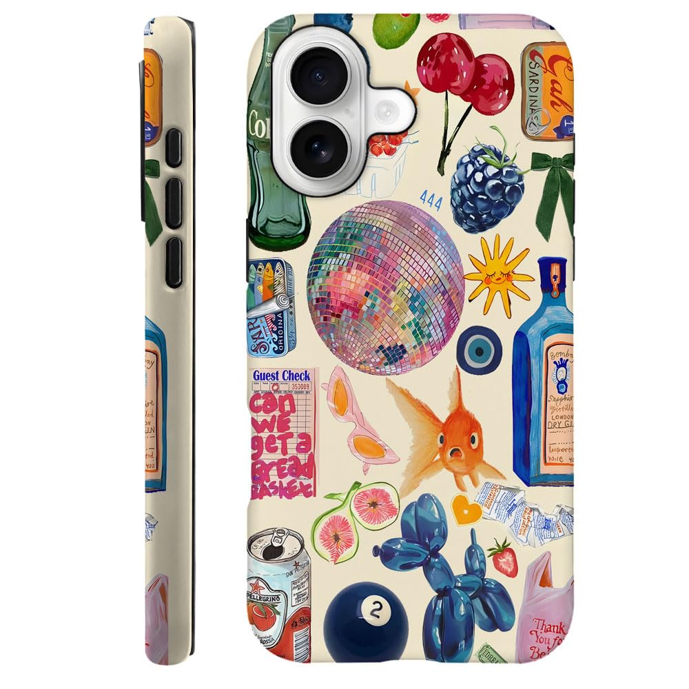 Case Compatible with iPhone 17 Pro,Fall Prevention Hybrid 2-Layer Hard Shell Phone Cover for Girls Boys,Collage European Disco