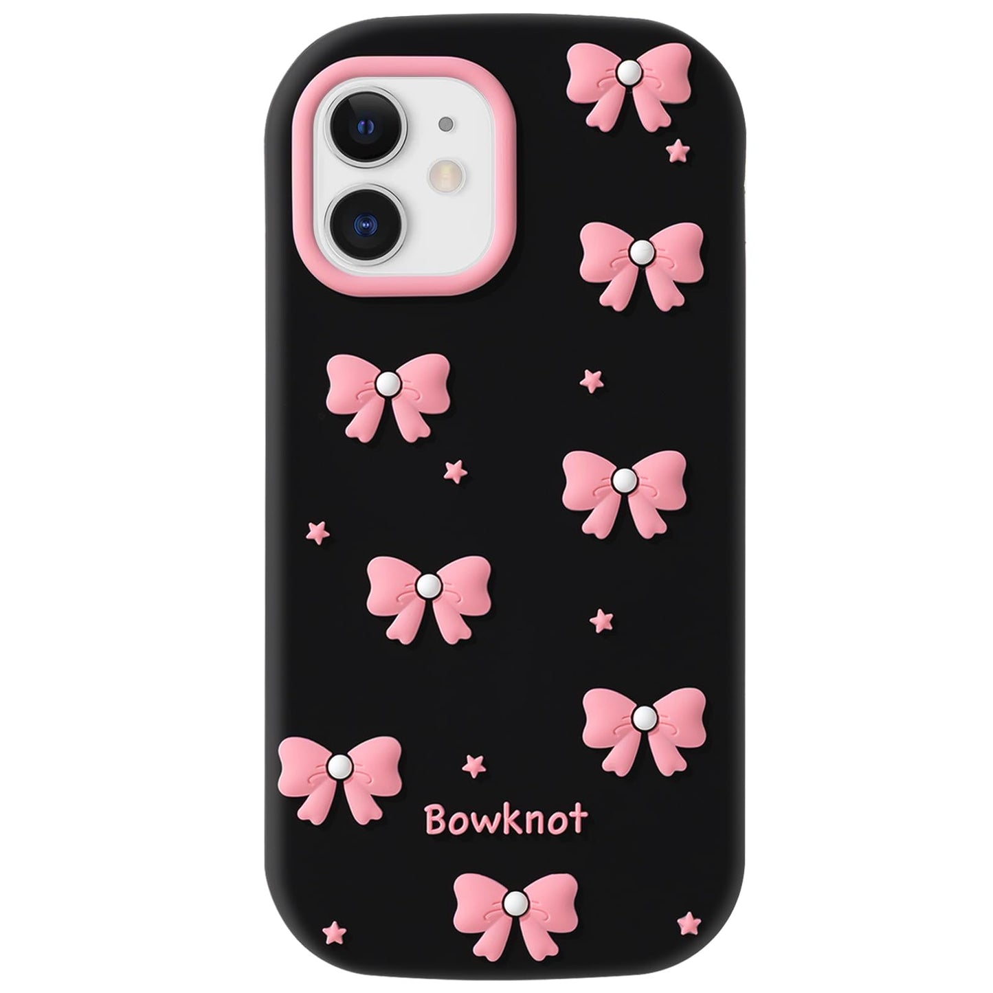 Cute Phone Case Compatible with iPhone 13/14/ 15, Bow 3D Cartoon Soft Silicone Heavy Duty Protection Shockproof Cases Cover for Girls Women, Light Pink