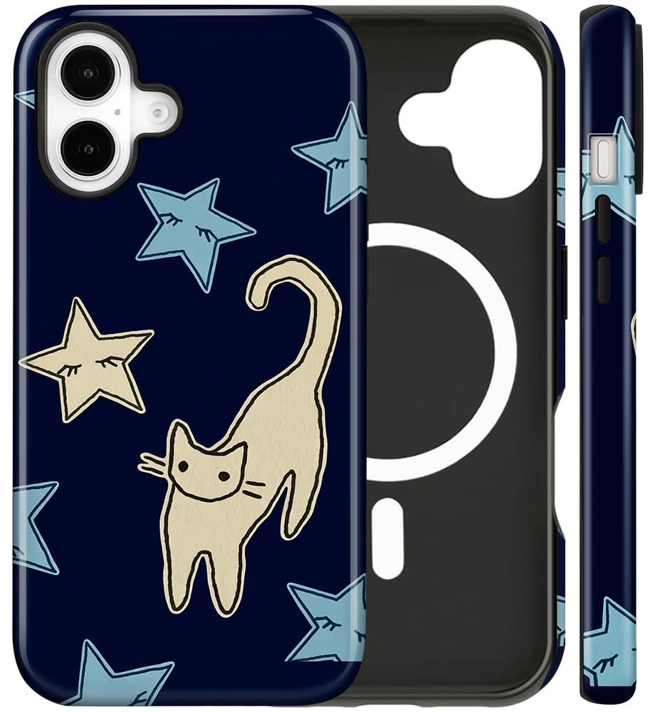 Magnetic for iPhone 13/14 Case Cute Cat Phone Case, Apricot | Shockproof Slim TPU and Hard PC Protective Phone Cover Compatible with MagSafe Designed for Women Girls Gift