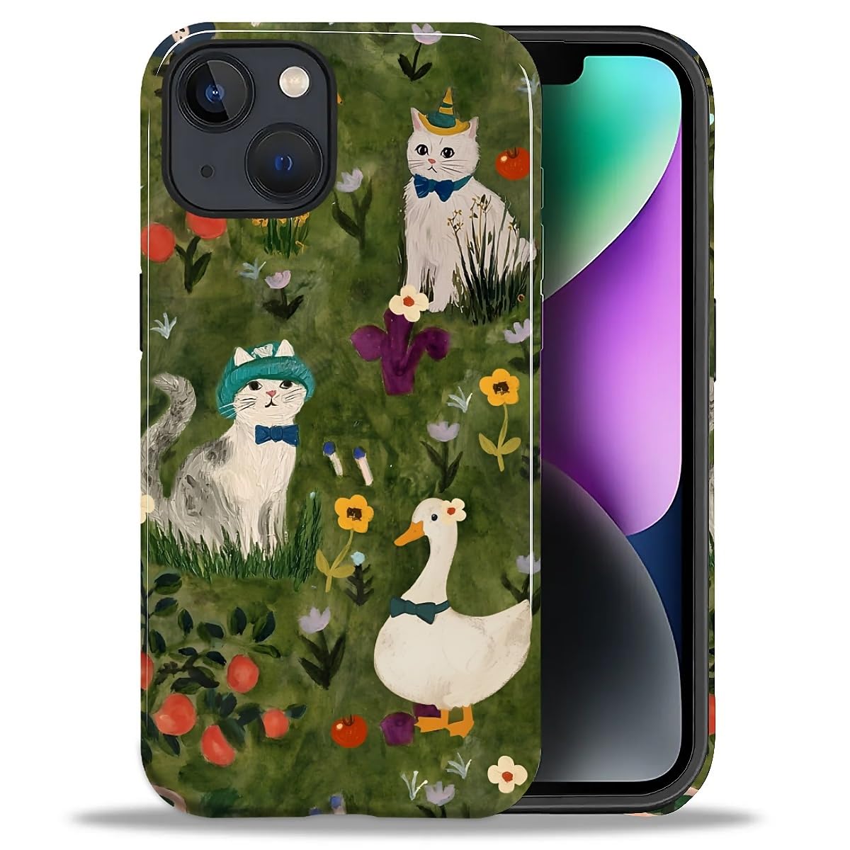 DAIZAG Case for iPhone 13 iPhone 14, Christmas Coffee Snowflake Cane Full-Body Design Hybrid Dual Protection Soft TPU + Hard PC, Shockproof Scratch-Resistant Protective Cover Phone Case for Men Women