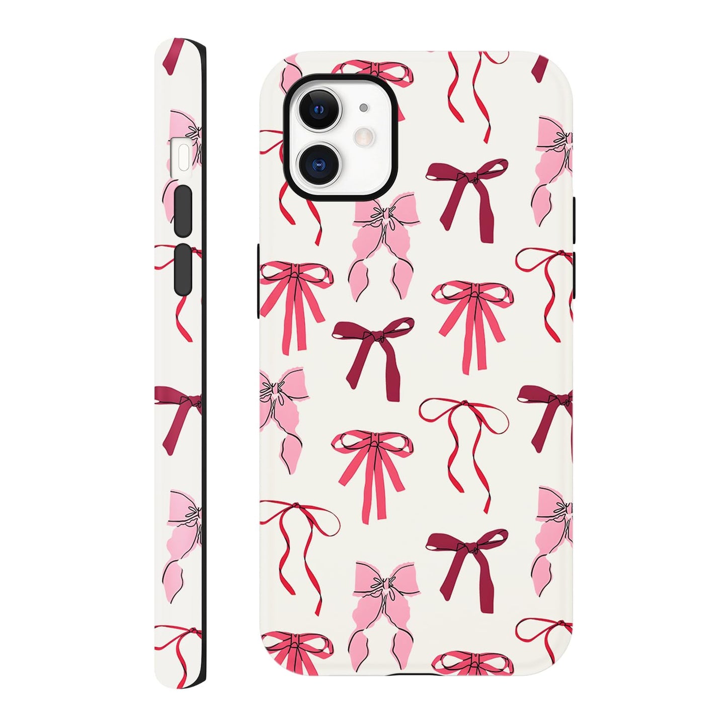 Cute Christmas Bow Phone Case for iPhone 12/12 Pro Case 6.1", Red Green Aesthetic Coquette Preppy Ribbon Bowknot Pattern Design Cover Shockproof Soft TPU Hard PC Protection Girls Women Funda