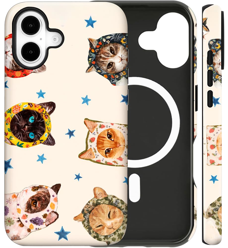 Magnetic for iPhone 13/14 Case Cute Cat Phone Case, Apricot | Shockproof Slim TPU and Hard PC Protective Phone Cover Compatible with MagSafe Designed for Women Girls Gift