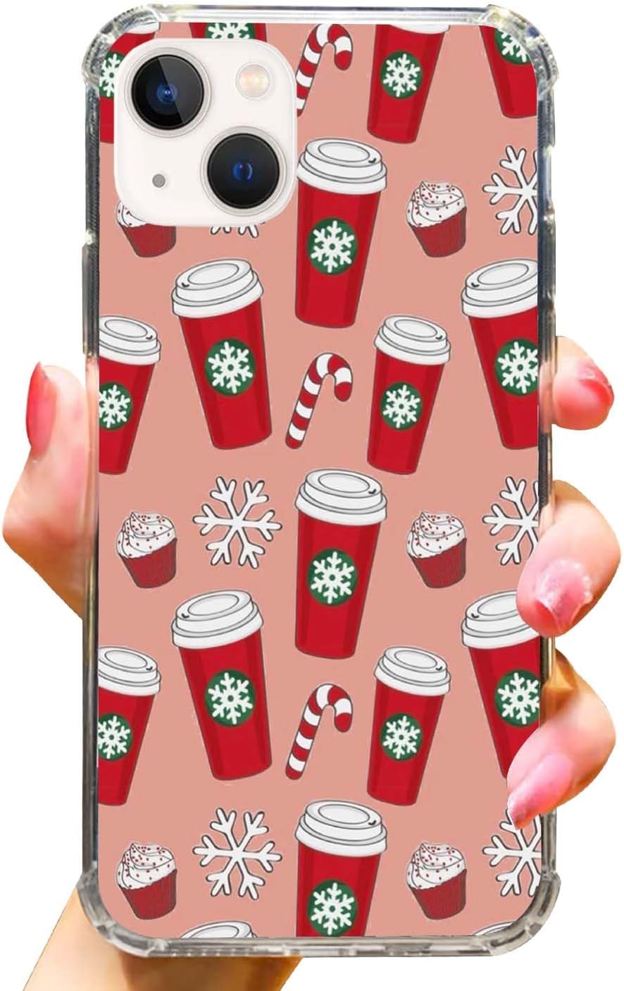 Winter Christmas Holidays Phone Case for iPhone 13, Cute Snowflake Coffee Candy Pattern Case for Teens Girls Boys, Trendy Design TPU Bumper Case for iPhone 13