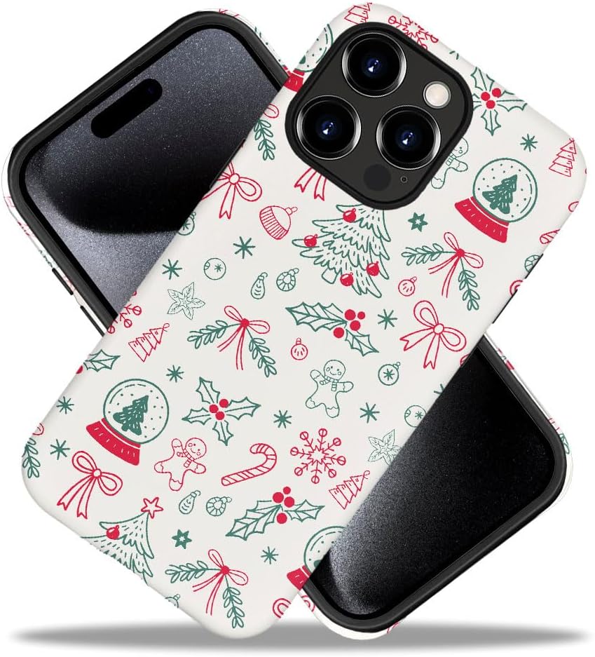 Compatible with iPhone 15 Pro,Durable & Shockproof Phone Case Cover Design - Christmas Retro Doodle